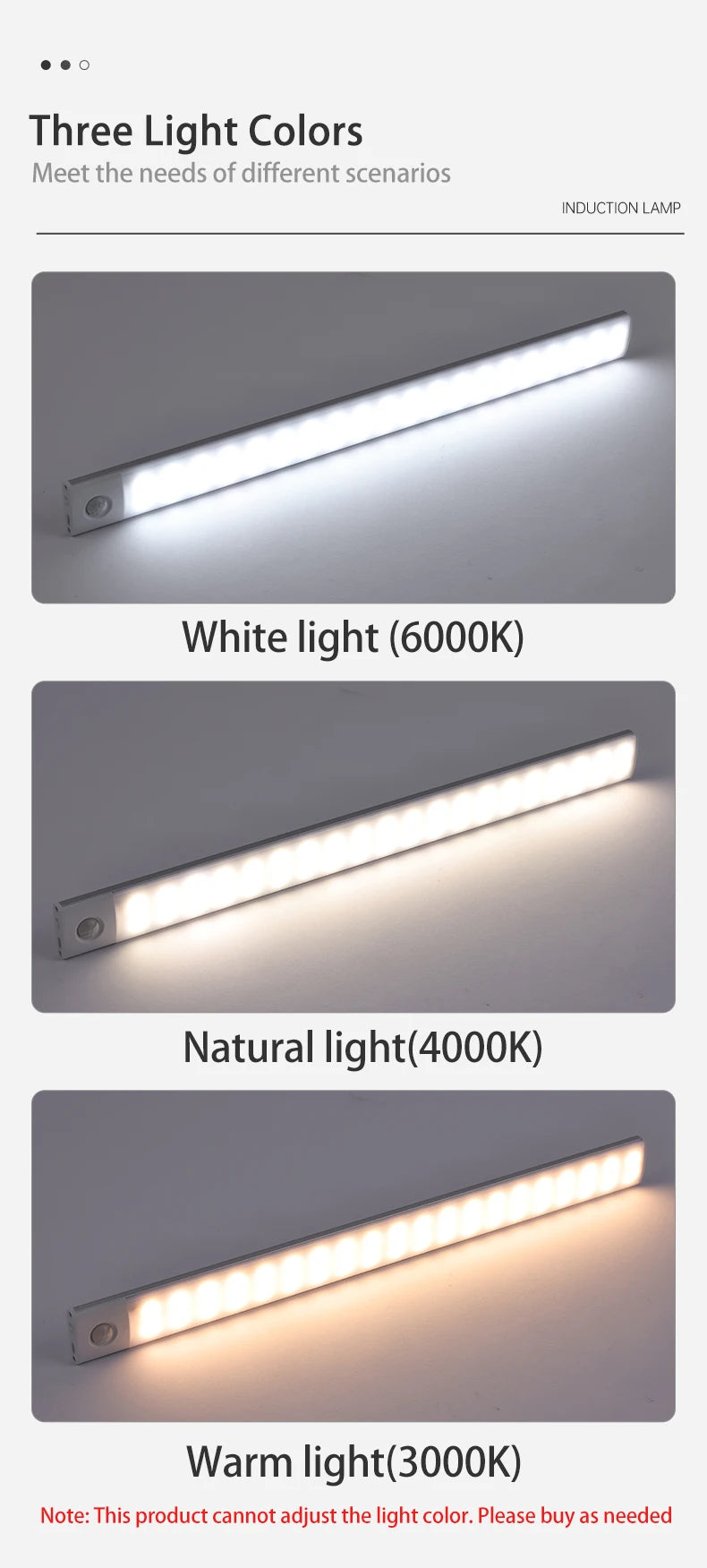 Luz LED Recargable USB Tipo C   Se enciende automáticamente al detectar movimiento. Disponible en 10 cm, 20 cm, 30 cm, 40 cm y 50 cm.