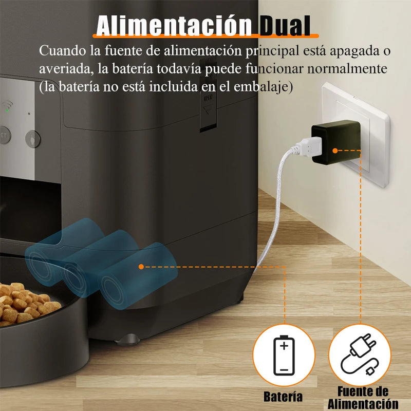 Comedero Automático Inteligente para Mascotas — Dispensador de Alimento Lento para Gatos y Perros con Programación de Tiempo y Cantidad, Conexión WiFi