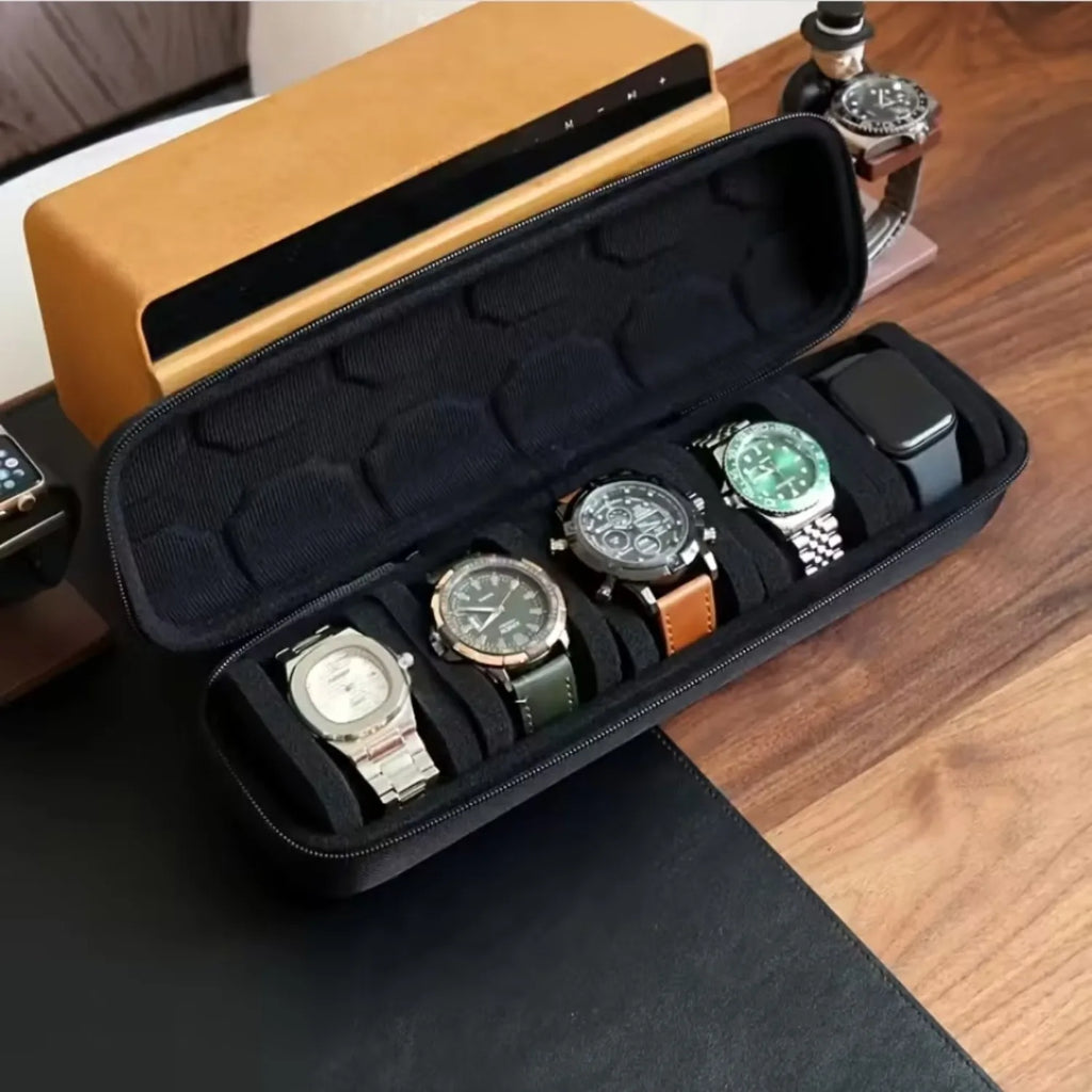 ⌚ Estuche Organizador para 5 Relojes – Caja de Viaje Rígida con Almohadillas de Protección