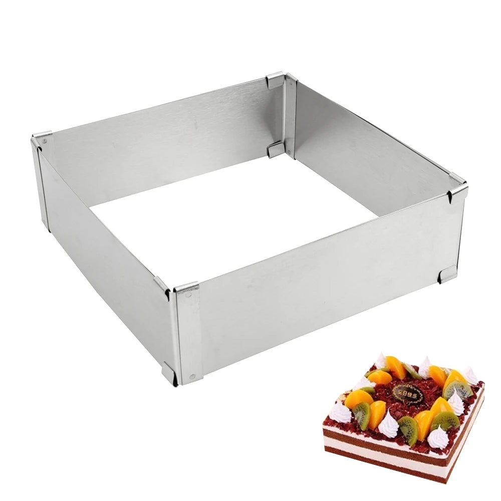 Molde Ajustable de Acero Inoxidable para Repostería – Aro para Mousse, Decoración de Tartas DIY, Molde Cuadrado para Pasteles y Herramienta de Horneado para Postres