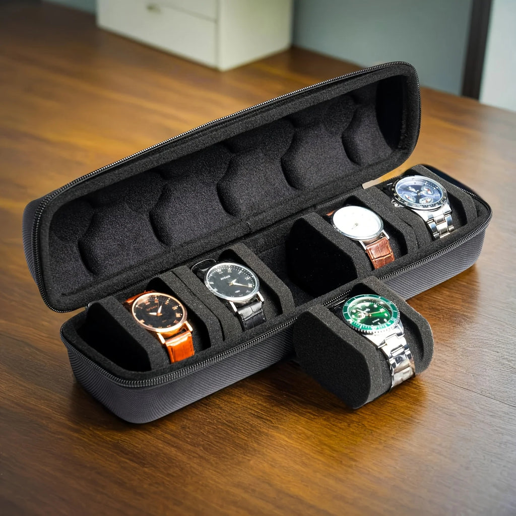 ⌚ Estuche Organizador para 5 Relojes – Caja de Viaje Rígida con Almohadillas de Protección