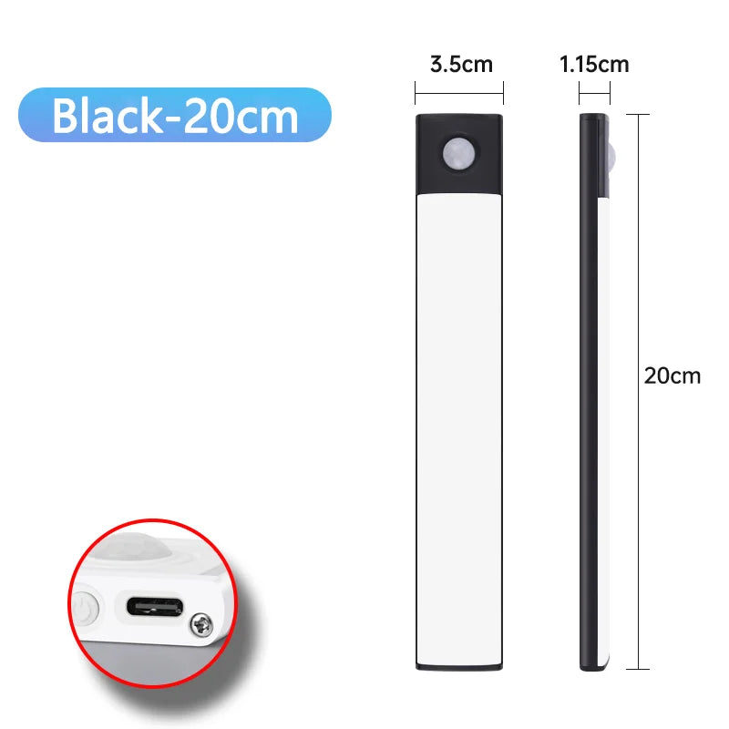Luz LED Recargable USB Tipo C   Se enciende automáticamente al detectar movimiento. Disponible en 10 cm, 20 cm, 30 cm, 40 cm y 50 cm.