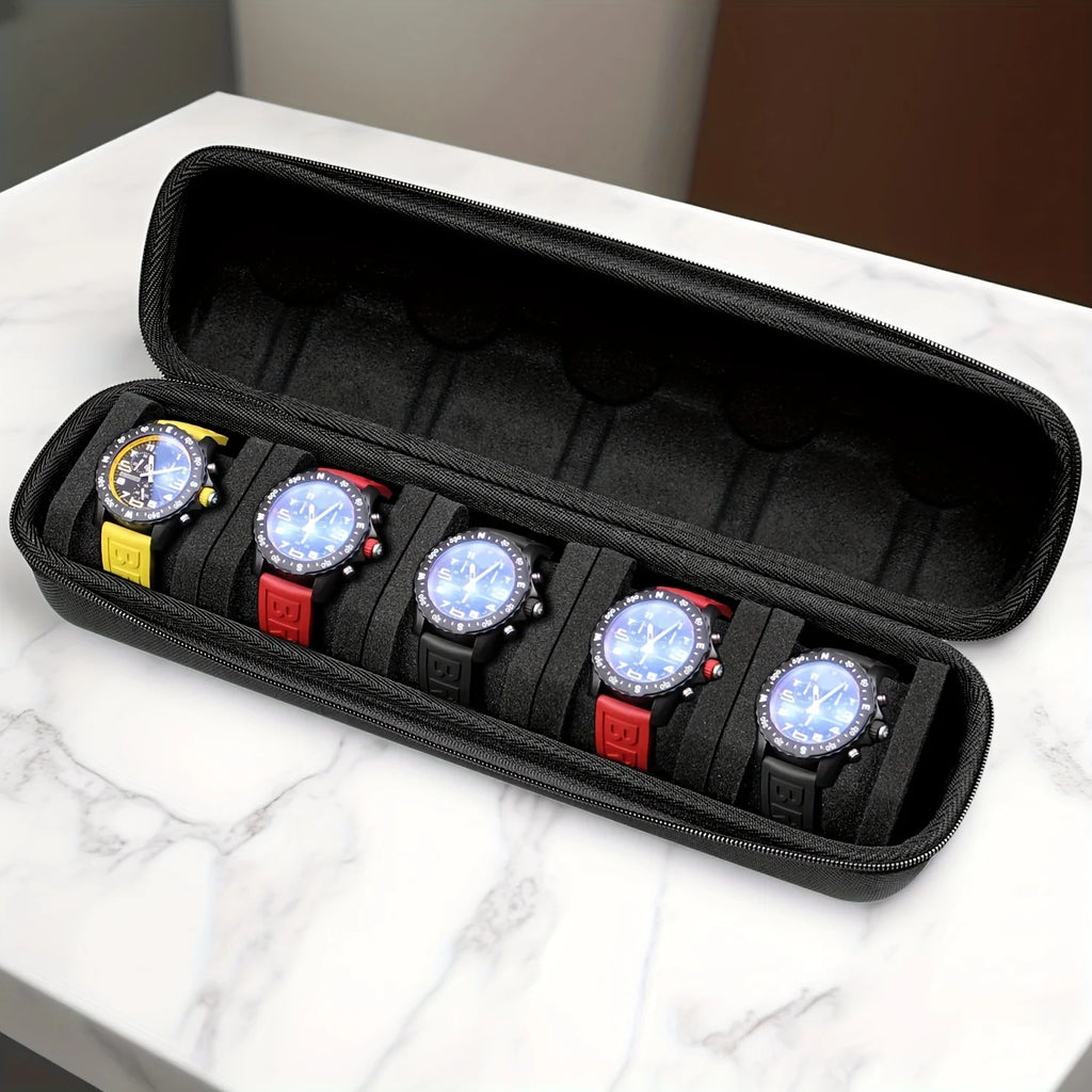 ⌚ Estuche Organizador para 5 Relojes – Caja de Viaje Rígida con Almohadillas de Protección