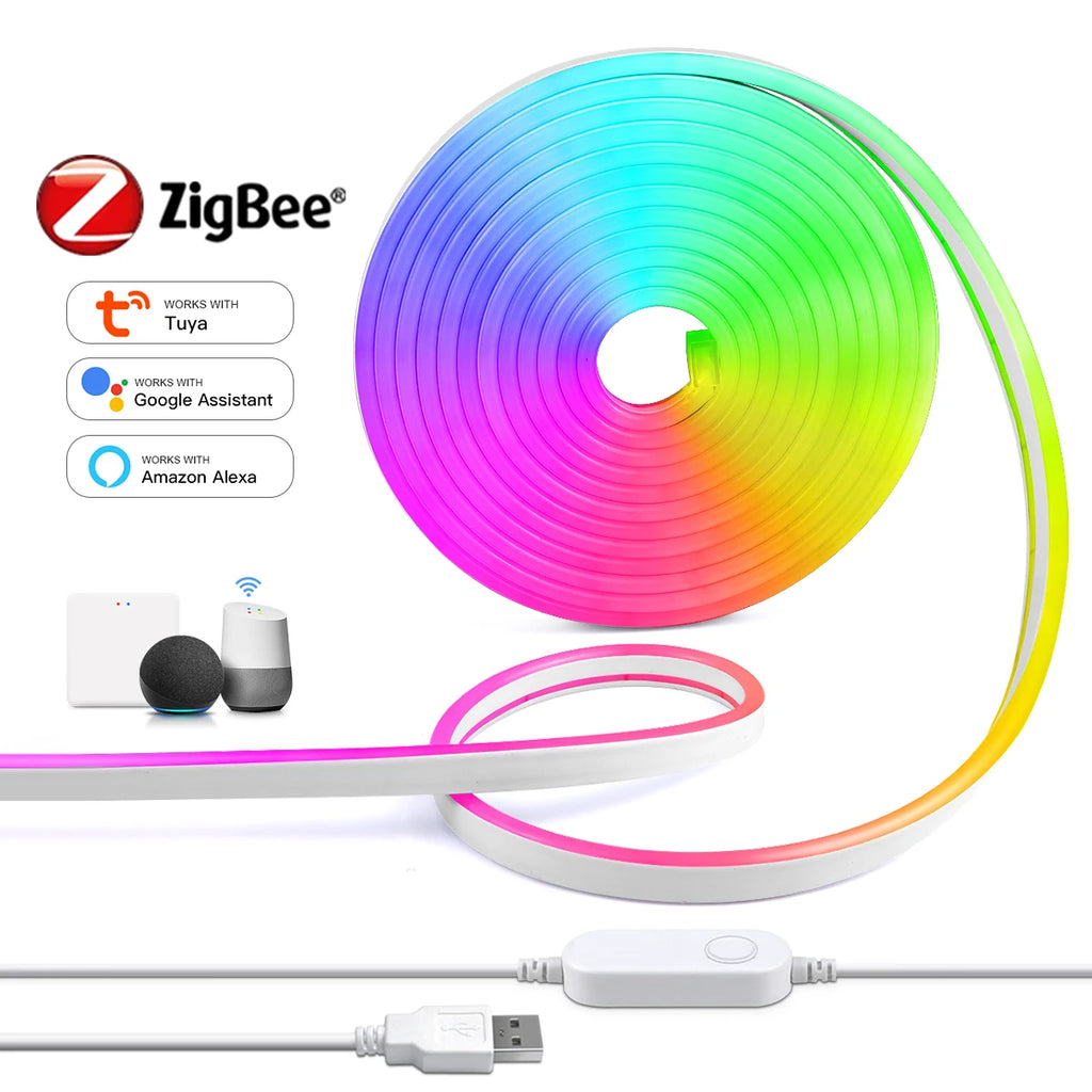 Tira de luces LED COB ZigBee para Alexa, luces inteligentes Tuya, tira de neón LED impermeable con controlador regulador de intensidad WiFi para decoración de habitaciones