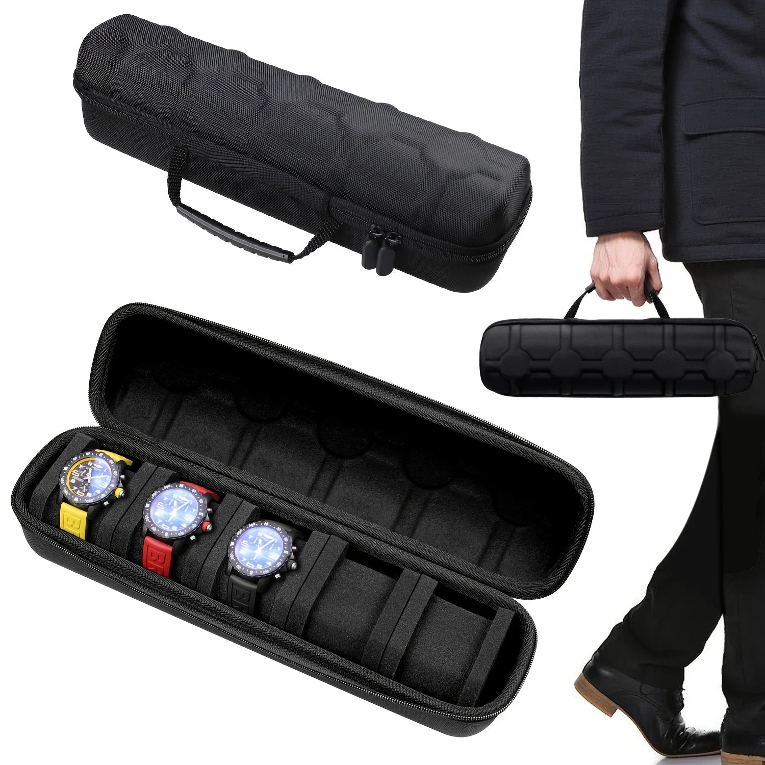 ⌚ Estuche Organizador para 5 Relojes – Caja de Viaje Rígida con Almohadillas de Protección