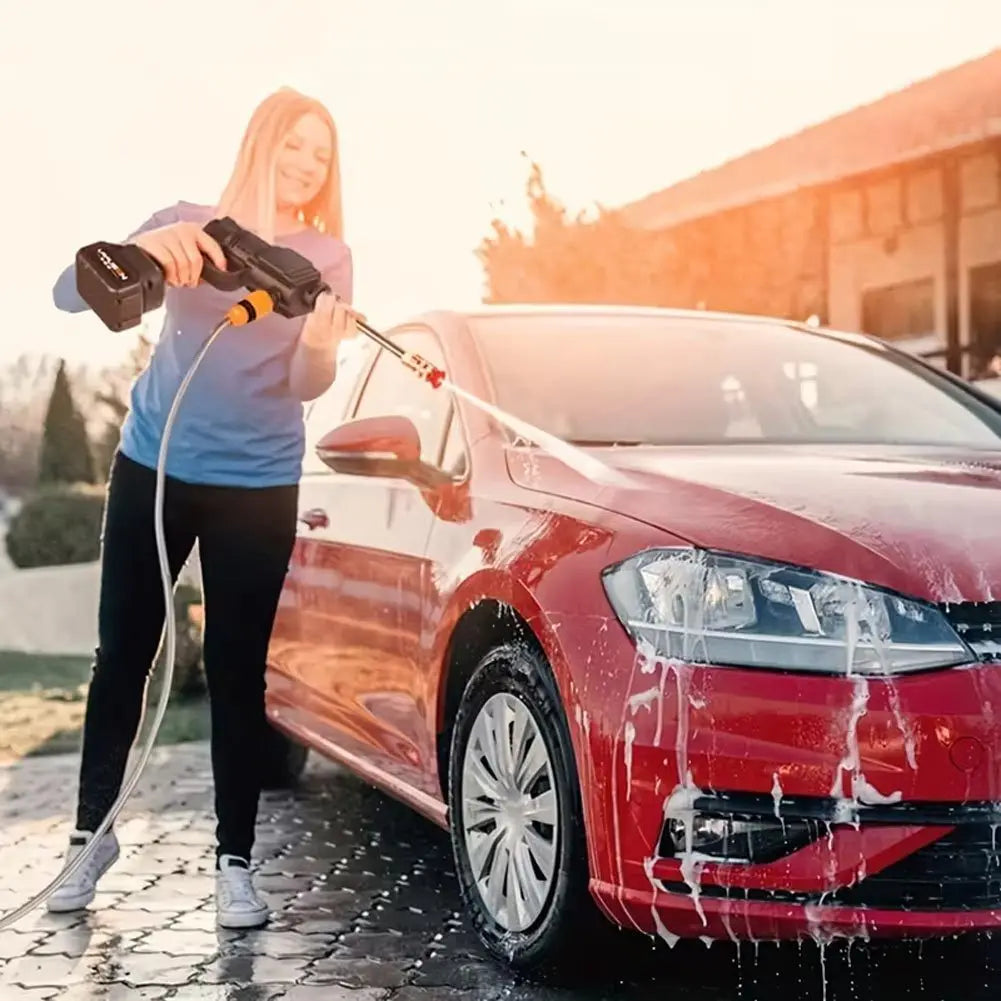 Hidrolavadora Inalámbrica de Alta Presión 48V con 2 Baterías – Pistola de Agua Multifuncional para Lavado de Autos, Jardines y Limpieza Exterior