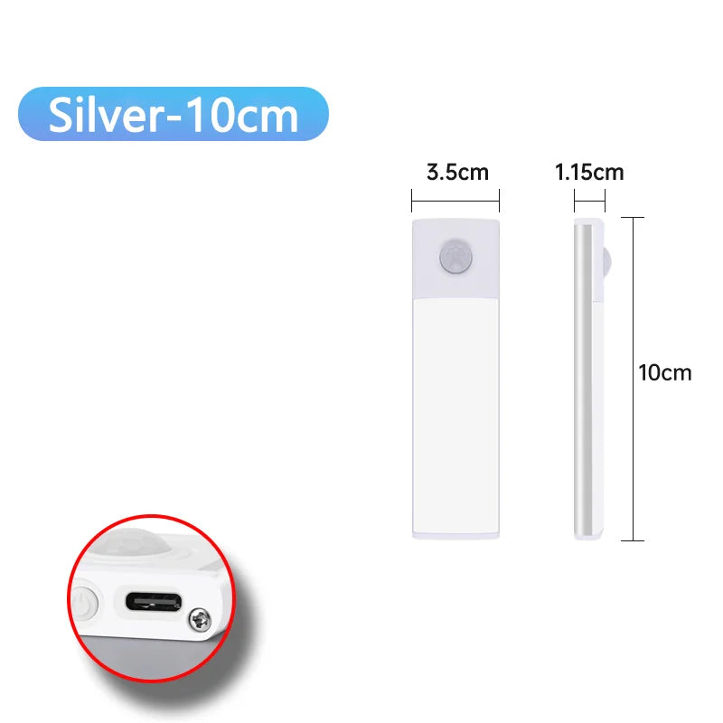 Luz LED Recargable USB Tipo C   Se enciende automáticamente al detectar movimiento. Disponible en 10 cm, 20 cm, 30 cm, 40 cm y 50 cm.