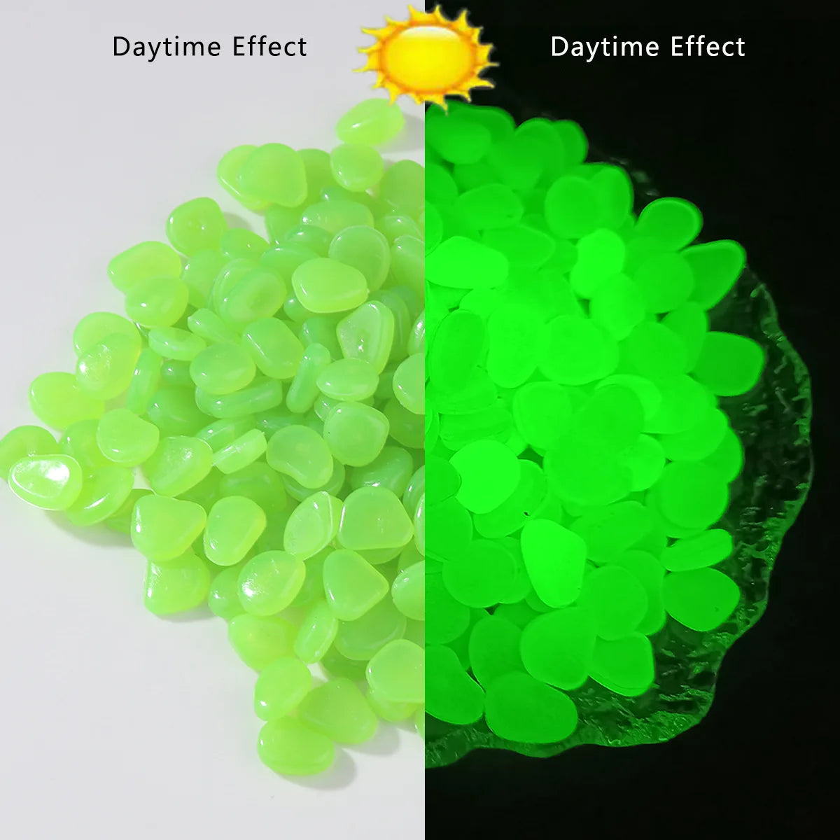 100 Piedras Luminosas Fluorescentes para Jardín, Acuario y Decoración que Brillan en la Oscuridad