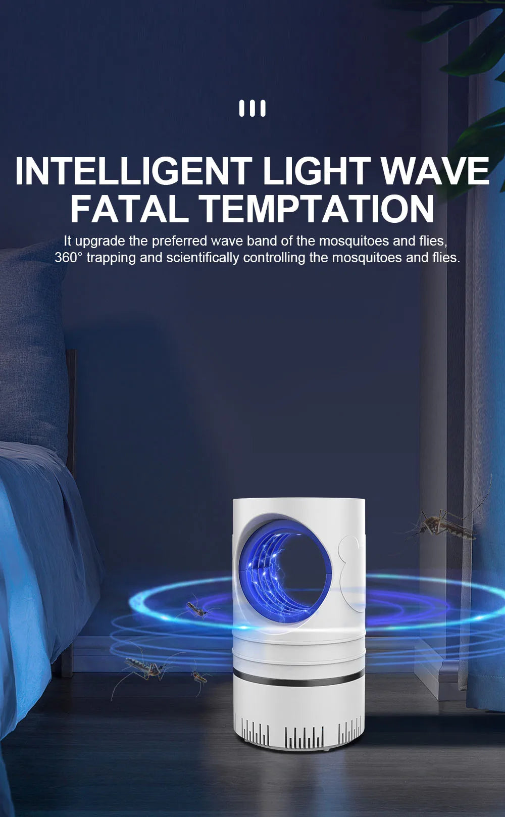 1 PC Lámpara Eléctrica Mata Moscas, Mosquitos e Insectos con Luz LED, Trampa de Control de Plagas de Tamaño Compacto, Alimentación por USB y Adaptador Incluido.