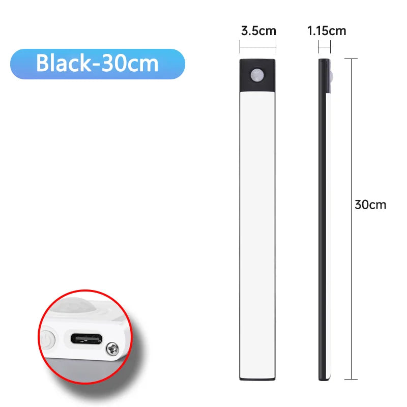 Luz LED Recargable USB Tipo C   Se enciende automáticamente al detectar movimiento. Disponible en 10 cm, 20 cm, 30 cm, 40 cm y 50 cm.