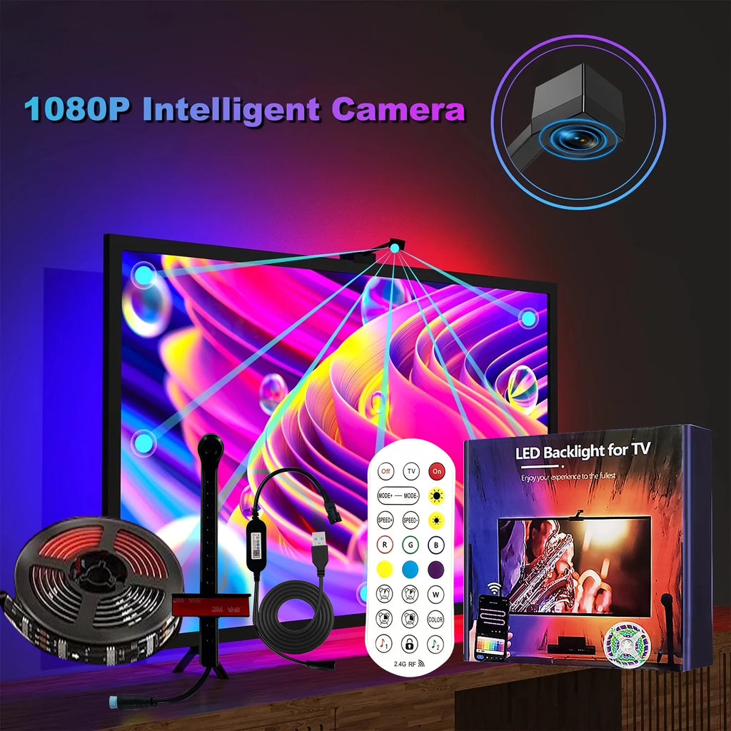 Tira LED RGBIC para TV con Cámara Inteligente 1080P | Sincronización de Música y Pantalla para TVs de 55 a 85 Pulgadas