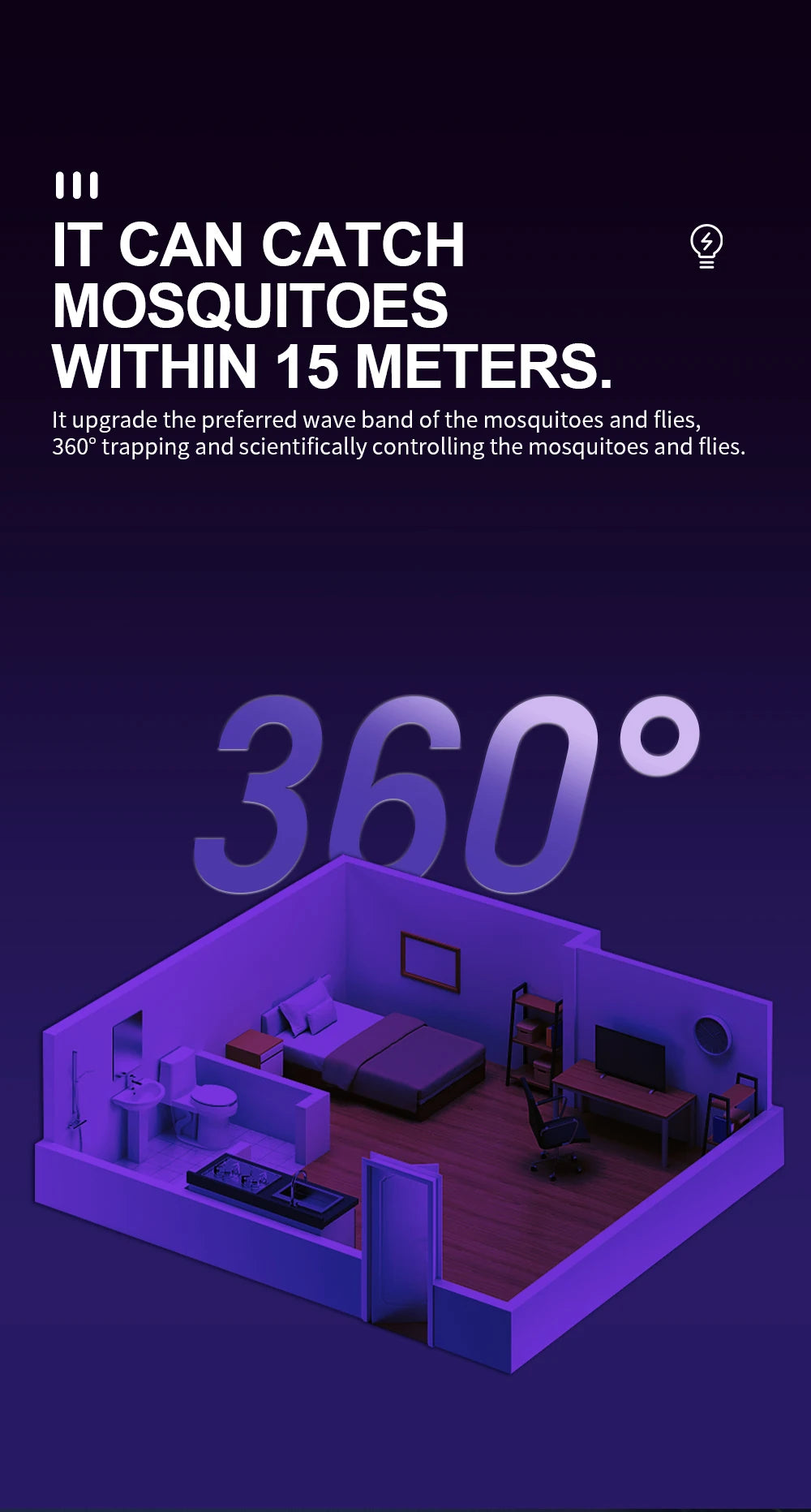 1 PC Lámpara Eléctrica Mata Moscas, Mosquitos e Insectos con Luz LED, Trampa de Control de Plagas de Tamaño Compacto, Alimentación por USB y Adaptador Incluido.