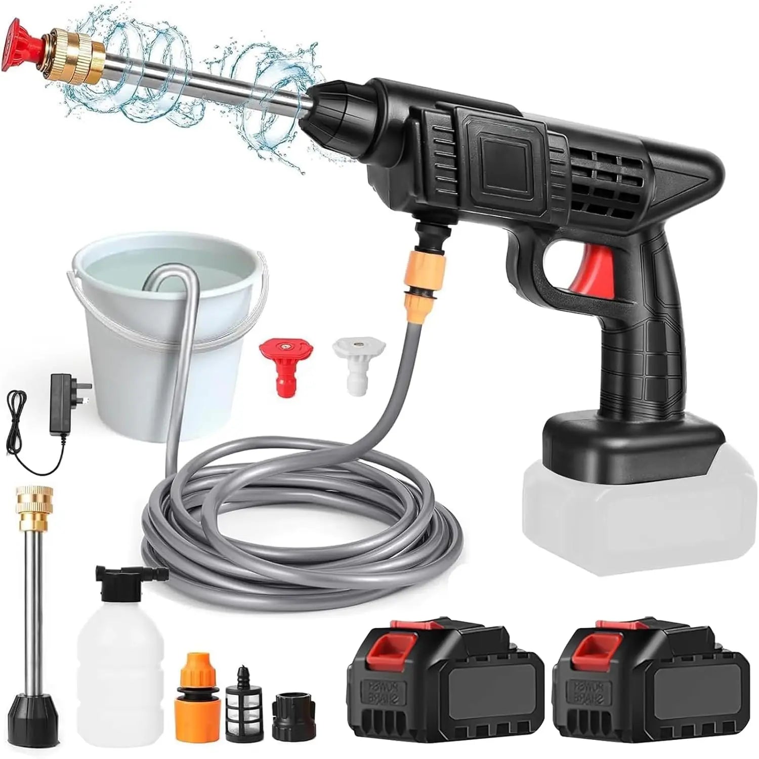 Hidrolavadora Inalámbrica de Alta Presión 48V con 2 Baterías – Pistola de Agua Multifuncional para Lavado de Autos, Jardines y Limpieza Exterior