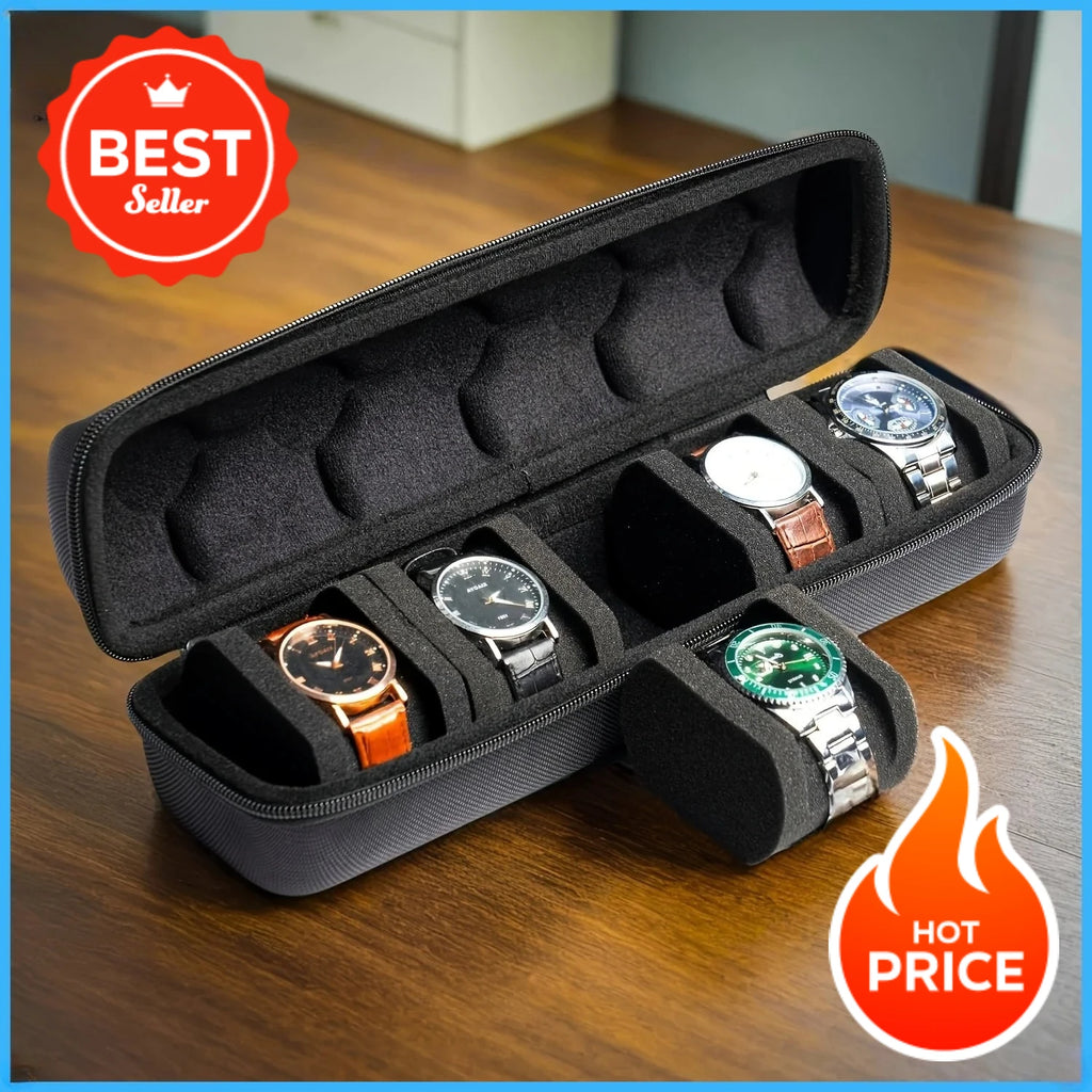 ⌚ Estuche Organizador para 5 Relojes – Caja de Viaje Rígida con Almohadillas de Protección