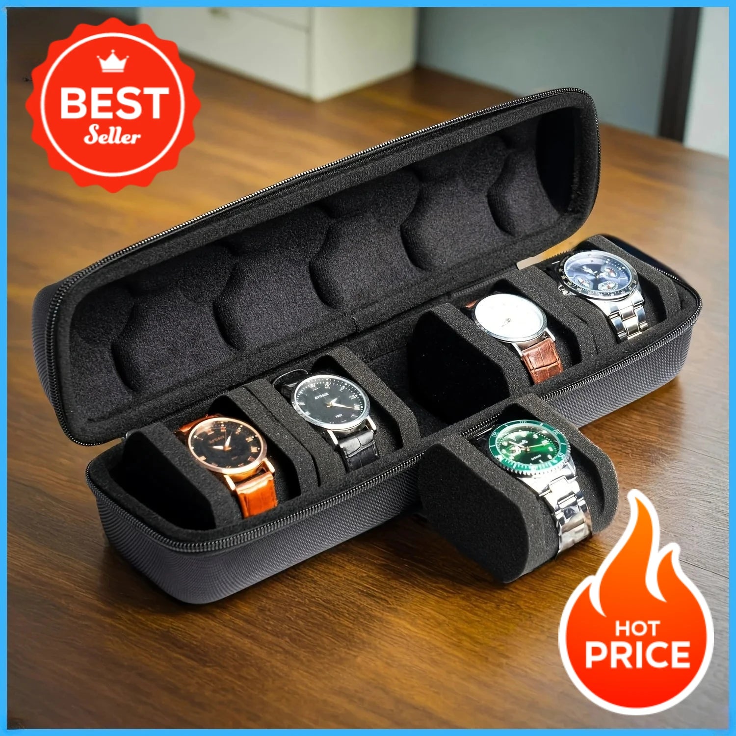 ⌚ Estuche Organizador para 5 Relojes – Caja de Viaje Rígida con Almohadillas de Protección