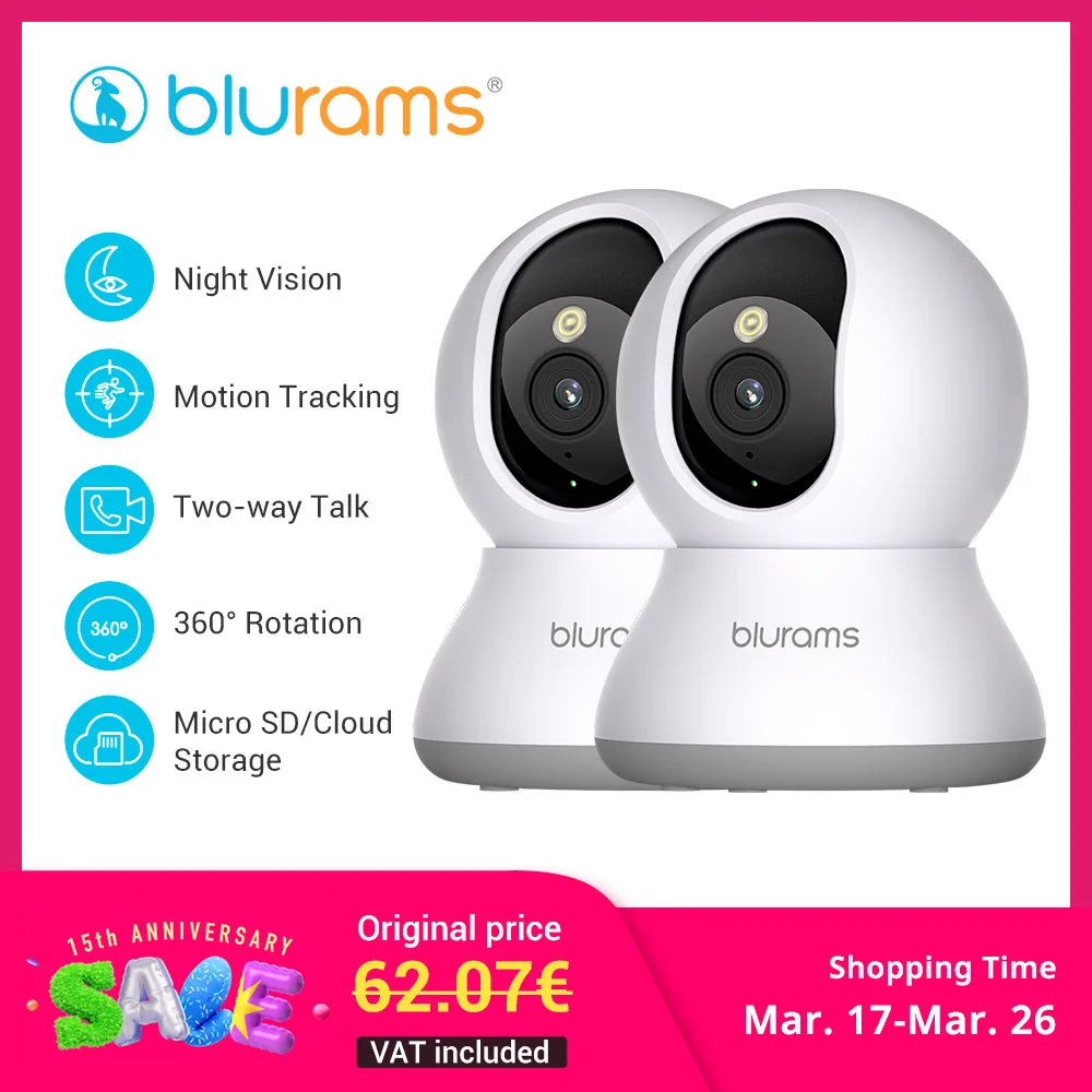 Cámara de seguridad interior Blurams 2K, cámara de seguridad para el hogar para perros/personas mayores, cámara de seguridad con llamada de un toque - Actualización A31S-2pc