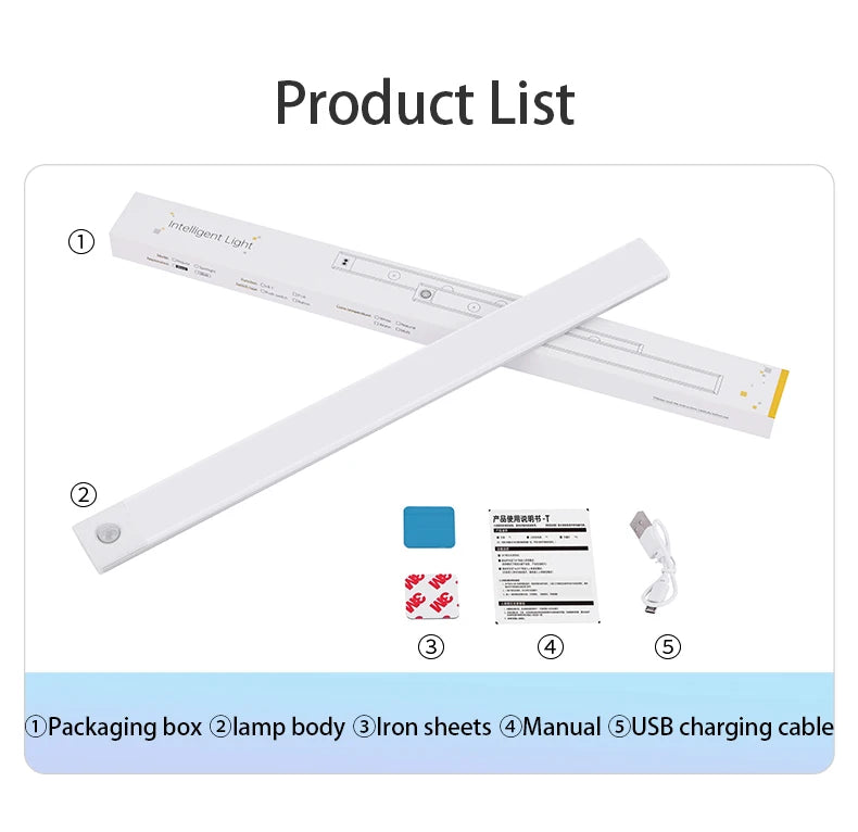 Luz LED Recargable USB Tipo C   Se enciende automáticamente al detectar movimiento. Disponible en 10 cm, 20 cm, 30 cm, 40 cm y 50 cm.