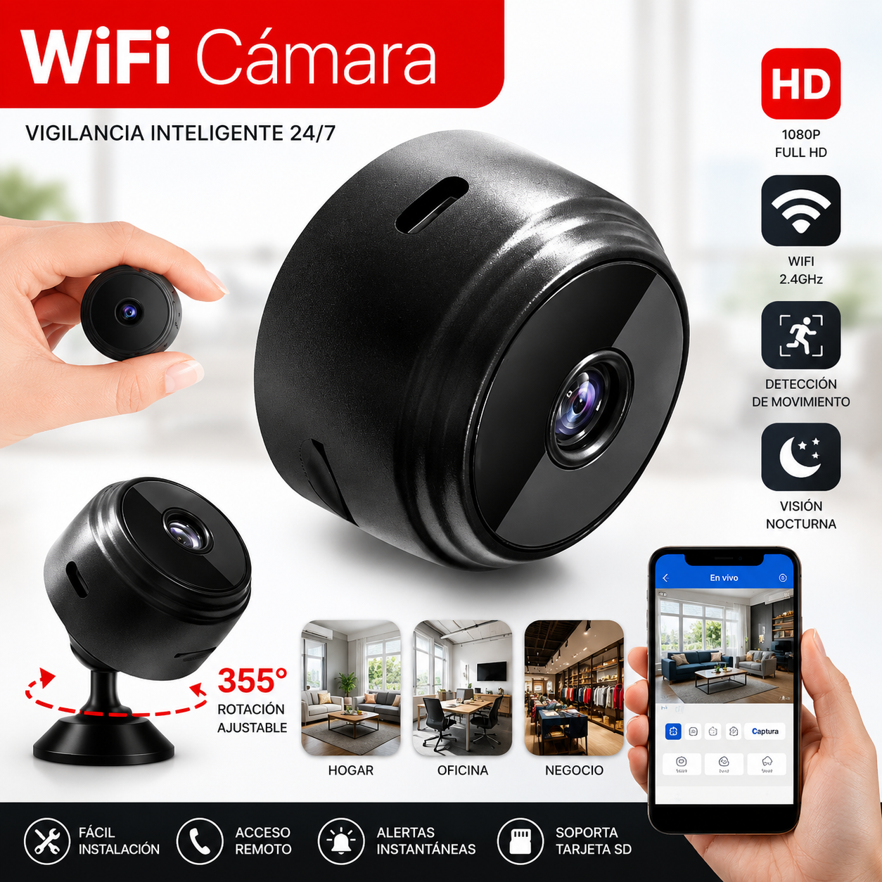 ¿Qué está pasando en tu casa mientras no estás? Míralo en tiempo real desde cualquier lugar."Cámara de Seguridad A9 HD WiFi Inteligente | Vigilancia Inalámbrica 24/7 con Detección de Movimiento