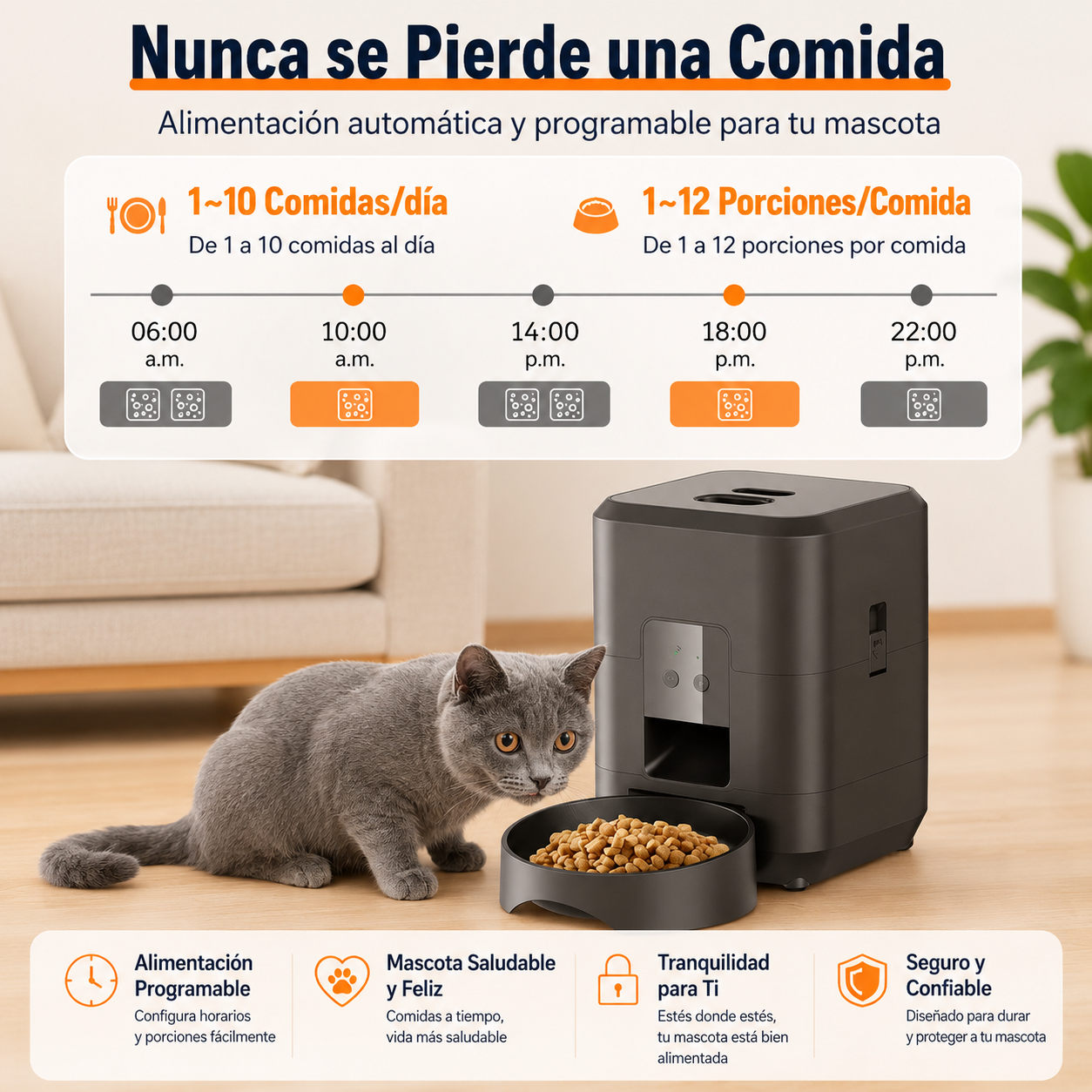 Comedero Automático Inteligente para Mascotas — Dispensador de Alimento Lento para Gatos y Perros con Programación de Tiempo y Cantidad, Conexión WiFi