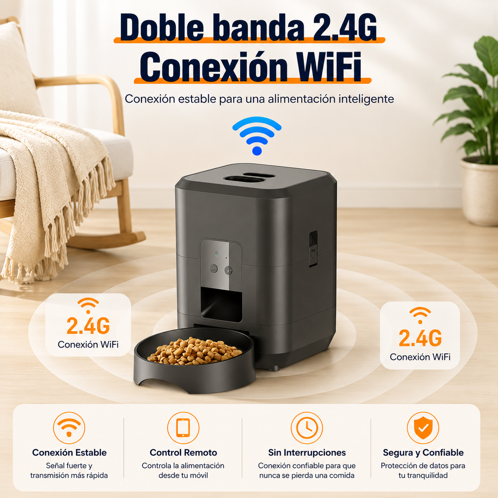 Comedero Automático Inteligente para Mascotas — Dispensador de Alimento Lento para Gatos y Perros con Programación de Tiempo y Cantidad, Conexión WiFi