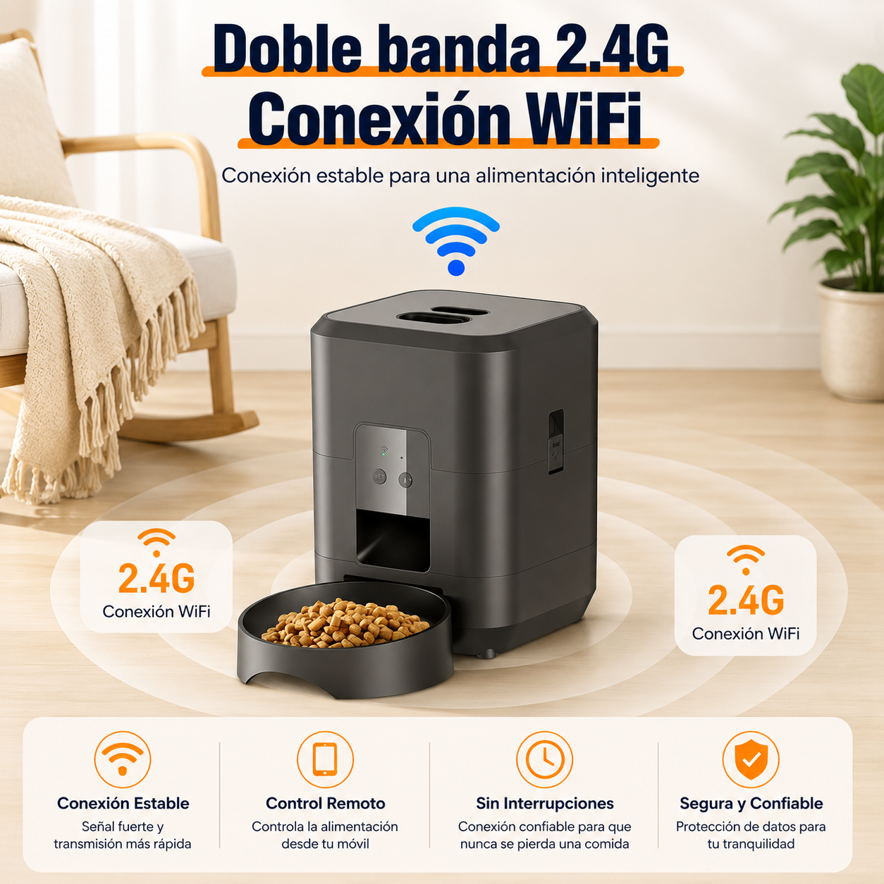 Comedero Automático Inteligente para Mascotas — Dispensador de Alimento Lento para Gatos y Perros con Programación de Tiempo y Cantidad, Conexión WiFi