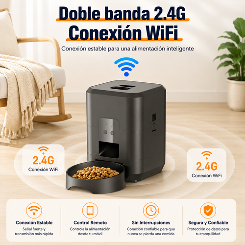 Comedero Automático Inteligente para Mascotas — Dispensador de Alimento Lento para Gatos y Perros con Programación de Tiempo y Cantidad, Conexión WiFi