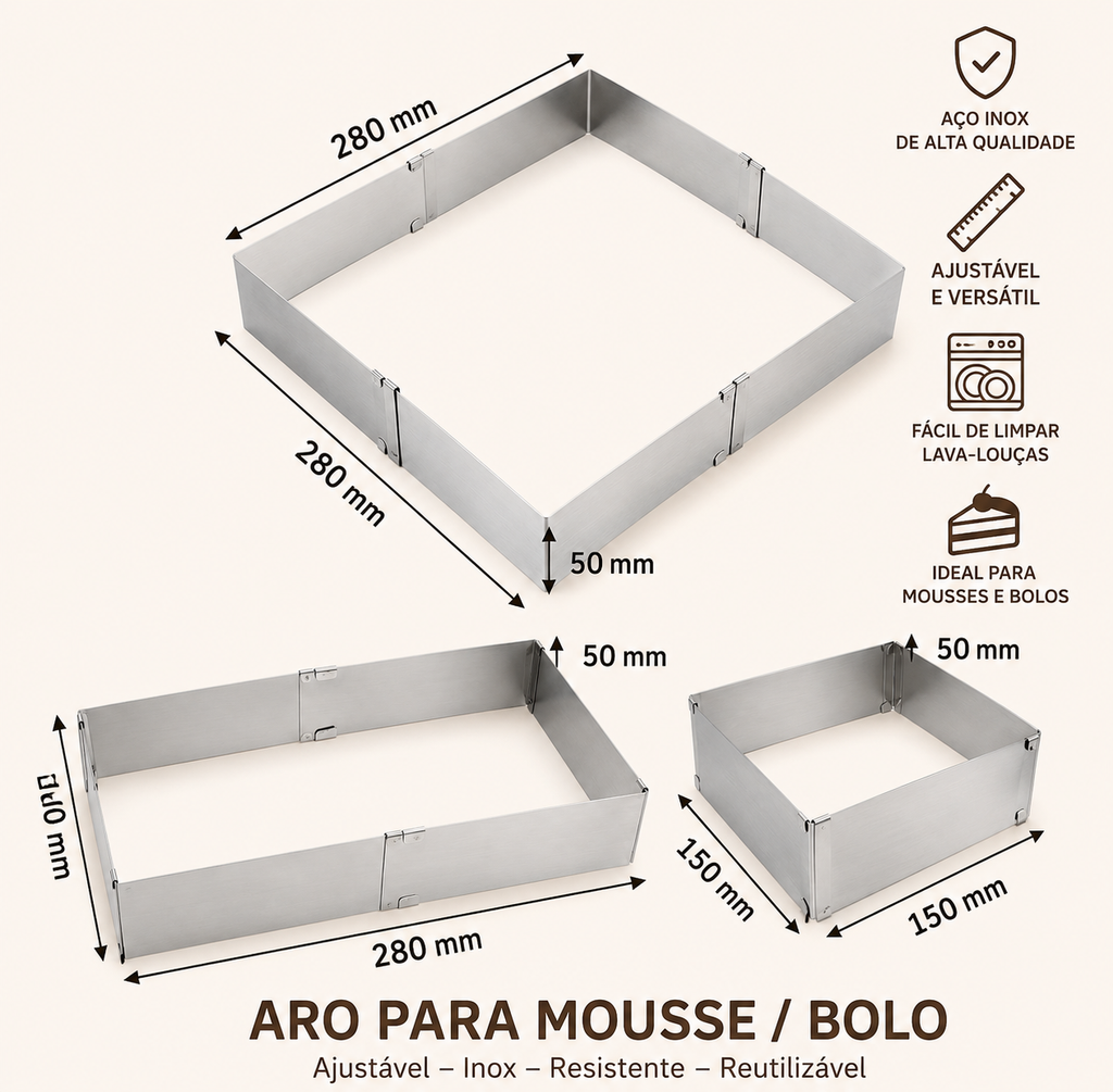 Molde Ajustable de Acero Inoxidable para Repostería – Aro para Mousse, Decoración de Tartas DIY, Molde Cuadrado para Pasteles y Herramienta de Horneado para Postres